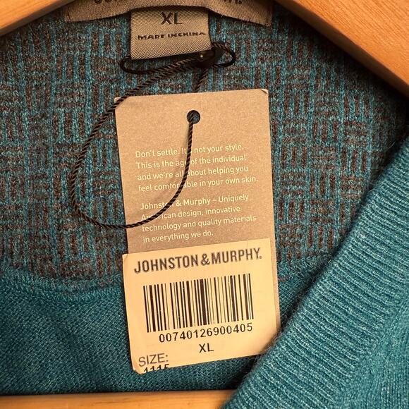 Johnston & Murphy Men’s XL Silk Angora Nylon Blend V-Neck Sweater Teal NWT - Picture 6 of 10